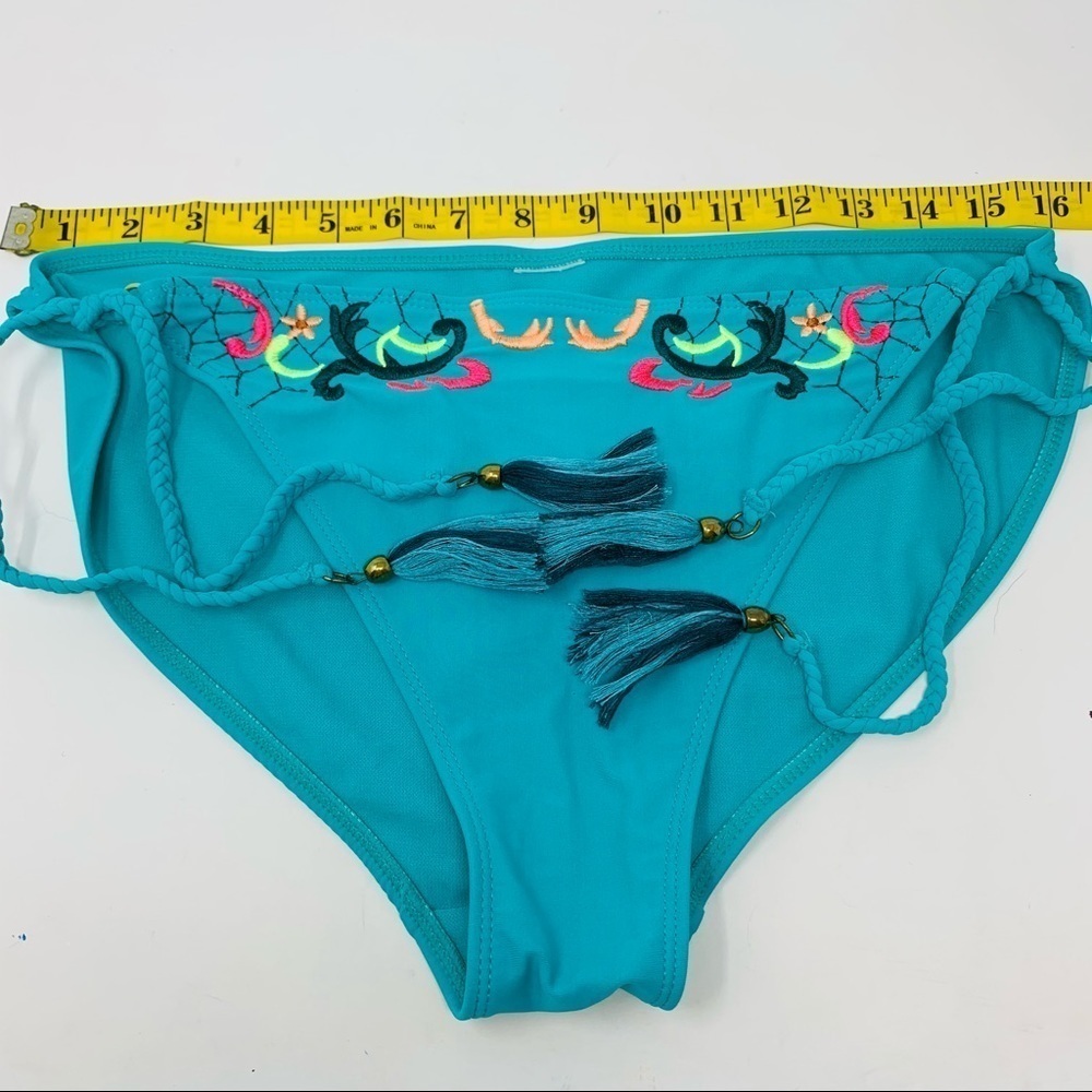Bohemian Teal Turquoise Floral Embroidered Two Piece Bikini Swim Suit Size Small - Picture 16 of 16